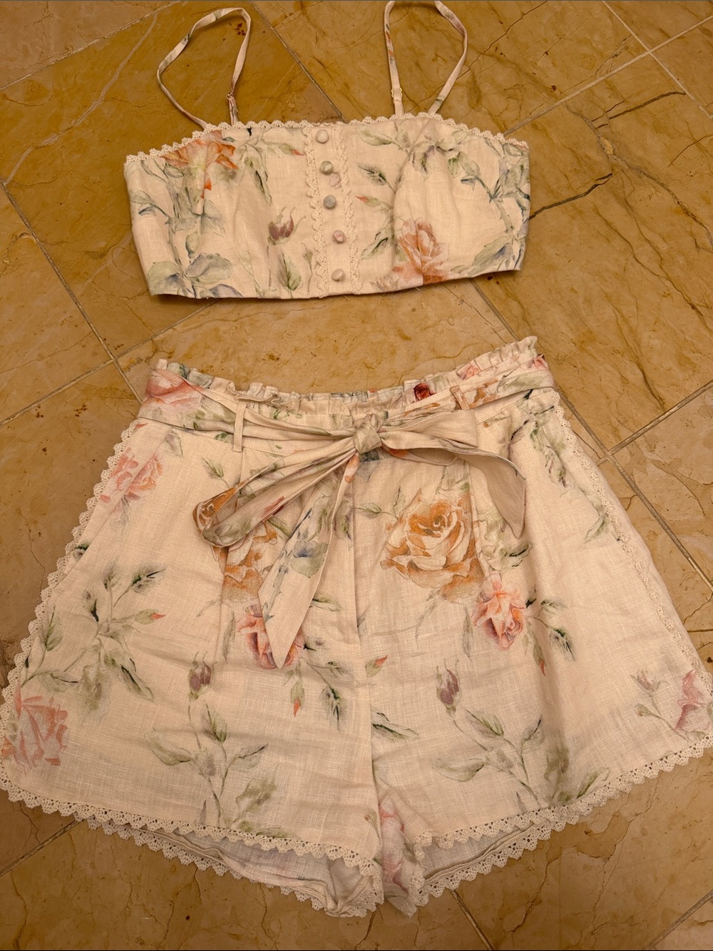 LoveShackFancy Floral Shorts and bralette